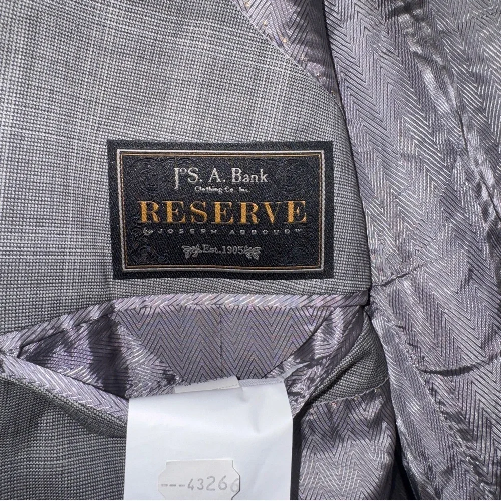 🧥 Jos. A. Bank Reserve 100% Wool Gray Plaid Blazer | Size 50R